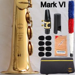 Marca de alta calidad MFC Saxofón soprano Mark VI Laca dorada B-flat Saxofón soprano Boquilla Cañas Cuello