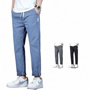 Haute qualité Marque Summer Stretch Cott Hole Hommes Longueur de la cheville Jeans Mince Streetwear Design Denim Pantalon Corée Pantalon décontracté 21xD #