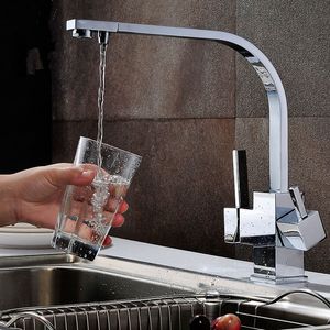 Rolya Cubix Tri Flow Kitchen Faucet Ro Water Reverse Sink Mixer Chrome Square Style 3 Way Water Filter Tap