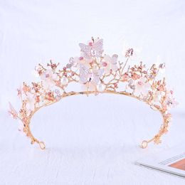 Hoogwaardige bruids kroon vlinder kristall bruiloft tiara golden legering koningin feest sieraden haaraccessoires l2405