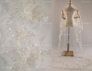 Voiles de mariée de haute qualité blanc dentelle luxueuse 3 mètres une couche paillettes dentelle fleurs église voile de mariage new8891755