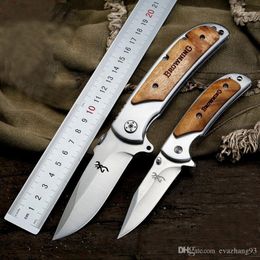 Alta calidad Browning 338 Cuchillos plegables de bolsillo pequeño 440C 57Hrc táctico Camping caza supervivencia EDC mango de madera herramientas de utilidad