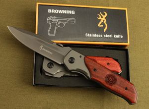 ¡Alta calidad! Cuchillo plegable Browning DA30 Superficie de titanio Mango con incrustaciones de madera dura Caza Camping 330 Cuchillo de combate