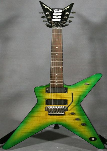 Guitarra eléctrica de quemaduras de alta calidad Dimagbag Darrell Dime Slime China Guitarras OEM Floyd Ross Tremolo Puente verde Fla8201776