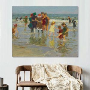 Hoge kwaliteit canvas kunst Edward Henry Potthast schilderij zwemmers op het strand mooi strand kunstwerk familiekamer muur decor