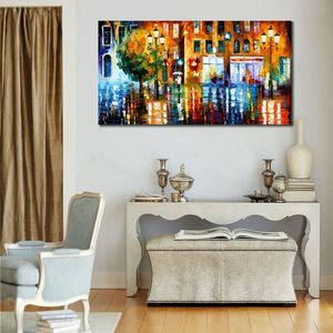 Haute Qualité Toile Art Rainy City Handcrafted Peintures À L'huile Rues Urbaines Moderne Mur Décor