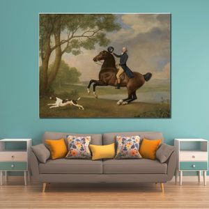 Reproduction d'art de toile de haute qualité de George Stubbs Baron De Robeck chevauchant une peinture de paysage de cheval de chasseur de baie peinte à la main