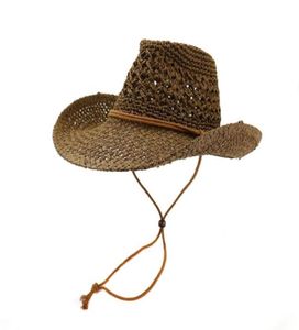 Casquettes de haute qualité West Cowboy chapeau de paille fait à la main capuche femme en plein air mer chapeau de plage crème solaire pare-soleil NZCM043 noir blanc marron468364513