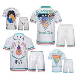 Hoogwaardige Casa Blanca Set Fashion Casablanc en Short Suit Men Kort T -shirt T -shirt Leather Shorts Summer Swim Designer Mens Shirt 2024