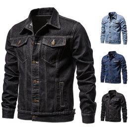 Haute qualité décontracté coton noir Denim veste hommes en gros mode coréenne bleu Jean pour Chaqueta Vaquera Para Hombre 231227