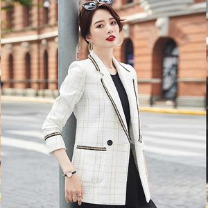 Hoge kwaliteit Casual Office Suit Jacket Herfst en Winter Check Double-Breasted Ladies Blazer Elegant Top 210527