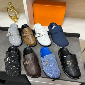 Zapatos casuales de alta calidad Diseñador Comfort Clog Sandalias Hombres Zapatillas Diseñador Sandalia Plana Piel Cuero Mulas Zapatilla Invierno Cálido Felpa Diapositivas Fácil