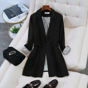 Veste longue décontractée de haute qualité pour femmes costume noir automne et hiver mode grande taille tempérament dames blazer 210527