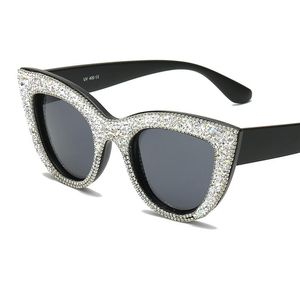 Gafas de sol de cristal de diseñador de marca Vintage de ojo de gato de alta calidad para mujer, gafas de diamantes de imitación ostentosas, gafas de fiesta Rave Festival