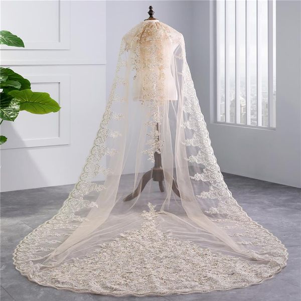 Voile de mariage de haute qualité, Champagne, blanc, ivoire, avec des Appliques en dentelle perlée, accessoires de mariée pour robes QC1182260F