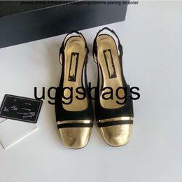 Hoge kwaliteit Chanelity Mary Vintage Goud Zilver Teen Jane Sandalen Dames Suede Schapenvacht Slingback In elkaar grijpende c Mid Hakken Tweekleurige Muilezels Ballerina Ballet Flats Slip