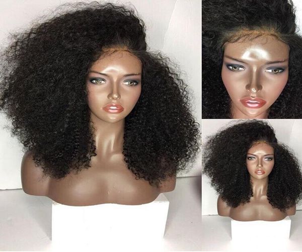 Haute Qualité Pas Cher Afro Crépus Bouclés Perruques Résistant À La Chaleur Synthétique Avant de Lacet Perruques Avec Délié Naturel Sans Colle Noir Perruques Pour Bl8385387