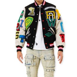 Hoge Kwaliteit Chenille Borduren Varsity Mannen Custom Chain Patch Letterman Yc62 Bomber Vintage Baseball Jas 87 77