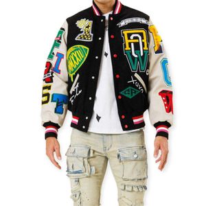 Alta calidad Chenille bordado Varsity hombres personalizado cadena parche Letterman Yc62 Bomber Vintage chaqueta de béisbol 87 77