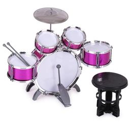 Hoge kwaliteit kinderen kinderen drum set muziekinstrument speelgoed 5 drums met kleine cymbal kruk drum sticks voor jongens meisjes