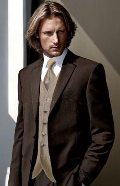 Tuxedos de marié marron chocolat de haute qualité Notch Lapel Groomsmen Best Man Mens Costumes de mariage Epoux (Veste + Pantalon + Gilet + Cravate) NO: 205