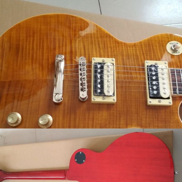 Guitarra eléctrica clásica de alta calidad con diapasón de palisandro, tapa de llama ámbar, Mohagany LP, estándar Slash