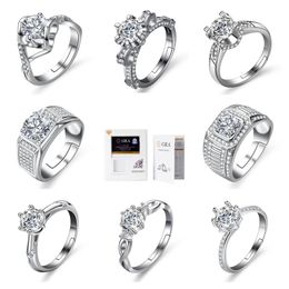 Hoge kwaliteit Klassieke 1 karaat Moissanite Verstelbare open ring Mode charme sieraden S925 sterling zilver Verloving bruiloft Diamanten ring dames Valentijnsdag Cadeau