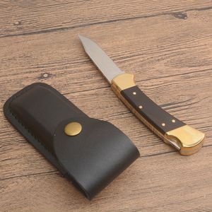 Promoción Classic 112 AUTO Cuchillo plegable táctico D2 Hoja satinada G10 con mango de cabeza de latón Navajas EDC con funda de cuero y bolsa de nailon Paquete de caja de regalo