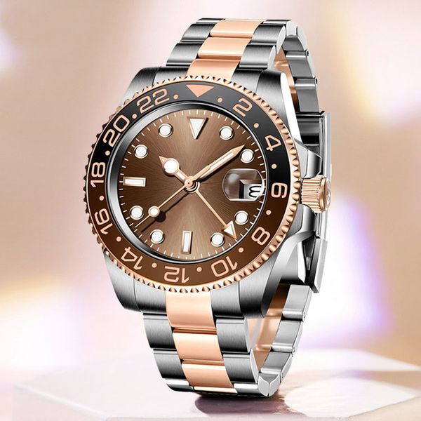 RELOJES marrones clásicos de alta calidad Reloj para hombre GMT Relojes de pulsera mecánicos automáticos Reloj de pulsera GMT de lujo para negocios Relojes Montre De Luxe para hombres dhgate