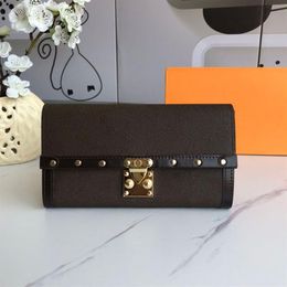 ALTA CALIDAD sobre clásico billetera mujeres carteras largas diseñadores marrón flor monedero moda cerrojo monederos mujer tarjeta titular cl223N