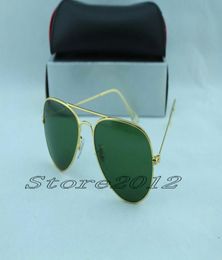 Haute qualité classique pilote lunettes de soleil designer marque hommes femmes lunettes de soleil lunettes or métal vert 58mm 62mm lentilles en verre 8801850