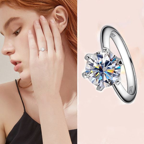 Anillo de moissanita clásico de seis garras de alta calidad para mujer, anillo de bodas de diamante Mosan de Plata de Ley 925 de 3 quilates, regalo de joyería de hip hop