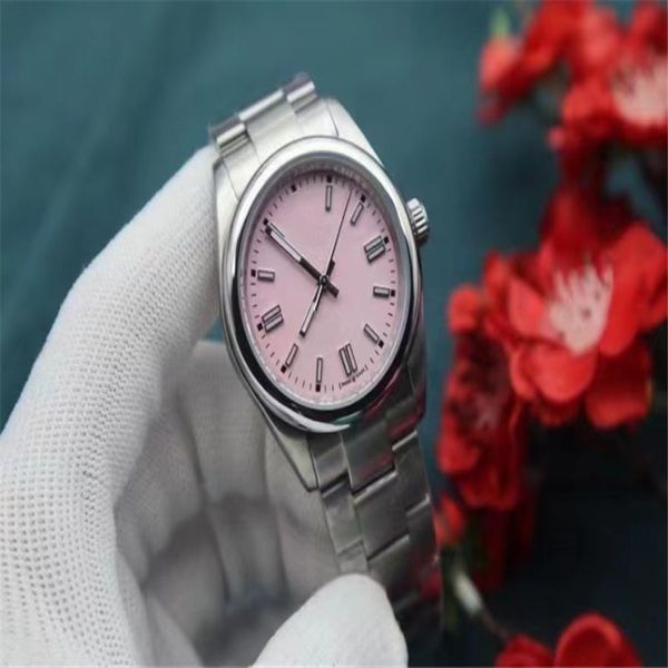 Haute qualité classique femme montre date horloge mécanique mouvement automatique montres en acier inoxydable 36mm visage rose verre Hardlex 180249q