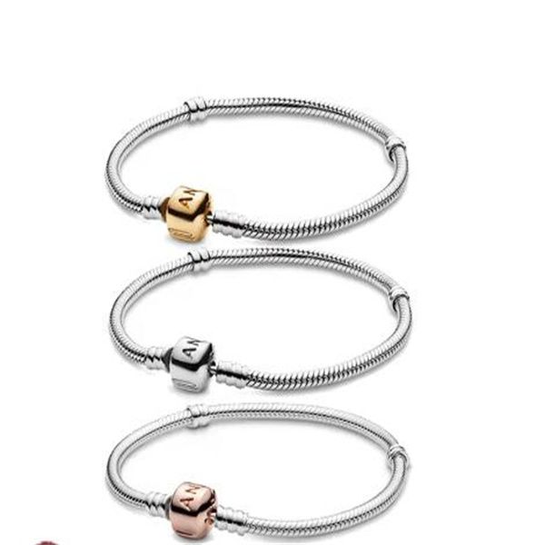 Bracelet classique en argent Sterling 925 pour femmes, haute qualité, boucle seau, adapté aux cadeaux originaux et charmants en perles, DIY, GC2353