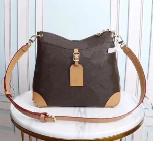 Hoogwaardige klassieke dames handtas Casual schoudertassen canvas in echte lederen bruine bloem dames crossbody tas bakken