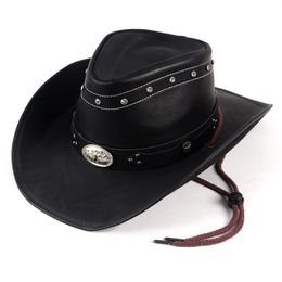 Hoge Kwaliteit Klassiekers Kristal Retro Lederen Cappello Cowboyhoed Mannen Vrouwen Zonnehoed Homme Chapeau Western Vintage Cap 220813gx319O