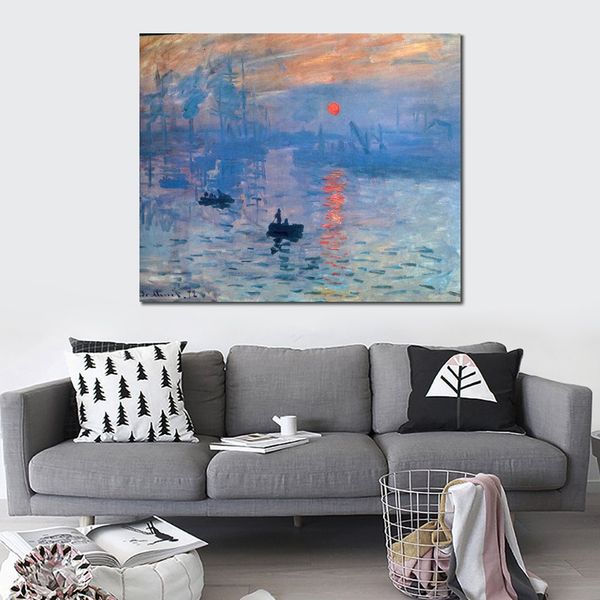 Haute qualité Claude Monet peinture à l'huile Reproduction Impression lever du soleil à la main toile Art paysage décor à la maison pour chambre