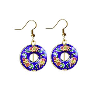 Haute Qualité Cloisonné Émail Chance Ronde Charme Boucles D'oreilles Chinois Eardrop Dames Oreille Balancent Fantaisie Cuivre Accessoires Bijoux Cadeau