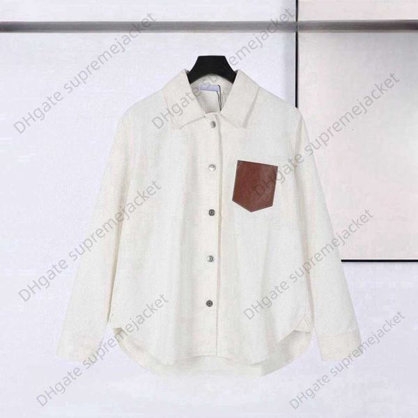 Abrigo de alta calidad Lowe cuero bolsillo pegado cuero camisa de mezclilla abrigo marca de moda para hombres y mujeres peso pesado Oxford algodón pareja superior