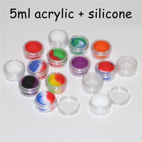 Récipient en plastique coloré de haute qualité de 5 ml insérer de la cire saine petits récipients transparents avec couvercle pots en silicone récipient de cire dab