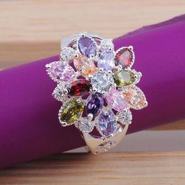 Hoge Kwaliteit Kleurrijke CZ Crystal 925 Sterling Zilveren Sieraden Party Finger Ring voor Dames Bruiloft Engagement Luxe Ringen Bijoux