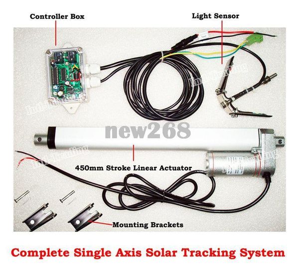 Freeshipping Kit de suivi solaire complet de haute qualité, à axe simple, avec système d'actionnement linéaire -450mm / 18 