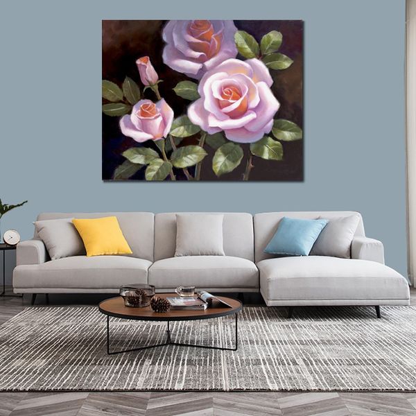 Haute Qualité Contemporain Toile Art Rose Roses À La Main Réaliste Peinture Parfait Mur Décor pour Salon