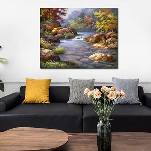 Haute Qualité Contemporain Toile Art Summer Stream À La Main Réaliste Peinture Parfait Mur Décor pour Salon