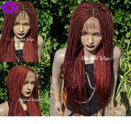 Hoge kwaliteit cornrow vlecht pruik met babyhaar zwart bruin blond koper rood synthetische kant pruik box vlechten pruik voor zwarte vrouw6094910