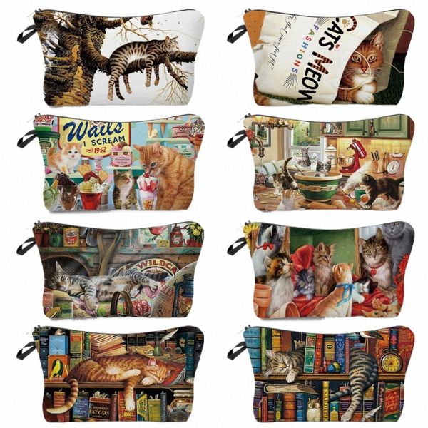 Bolsa cosmética de alta calidad Cajones de lápiz de venta caliente Pintura al óleo Bag de maquillaje impreso Retro Fi Bolsa de mujer Organizador portátil I6LG#