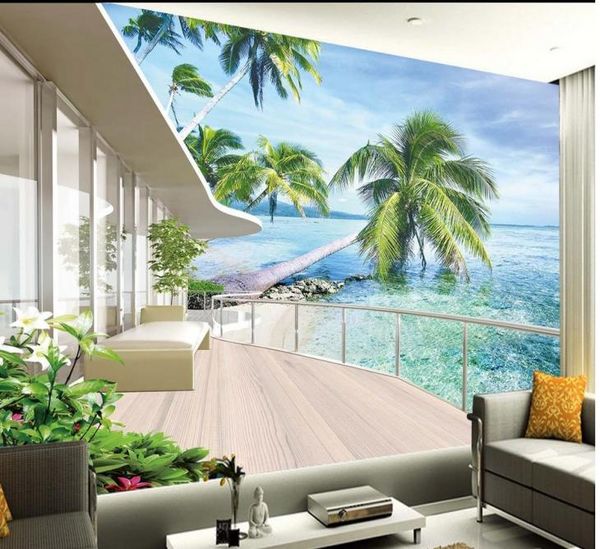 Haute qualité personnalisé Villa balcon paysage TV mur fond mural 3d papier peint 3d papiers peints pour tv toile de fond 3785143