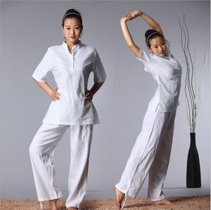 Haute qualité coton lin Yoga costumes printemps été à manches courtes martial veste + pantalon lâche Tai chi Kungfu vêtements confortables