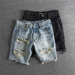 Hoogwaardige cowboy shorts jeans heren denim korte mannen gaten broek zomer mannelijke hiphop bedelaar rits rits gay streetwear