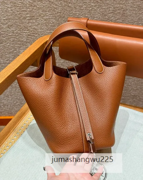 Sac à main en cuir de vache de haute qualité, fait à la main, seau de 18CM, sac de marque à la mode, alternative de luxe, 10a